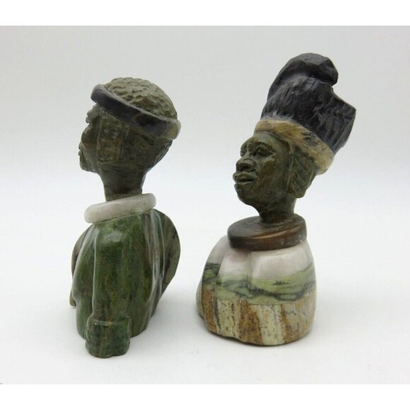 Small Stone Bust Set Colourful Hand Carved in Zimbabwe Africa 3.5" Tall - Picture 4 of 8